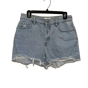 H&M Distressed Denim Shorts High Waist Button Fly Light Wash Size 8